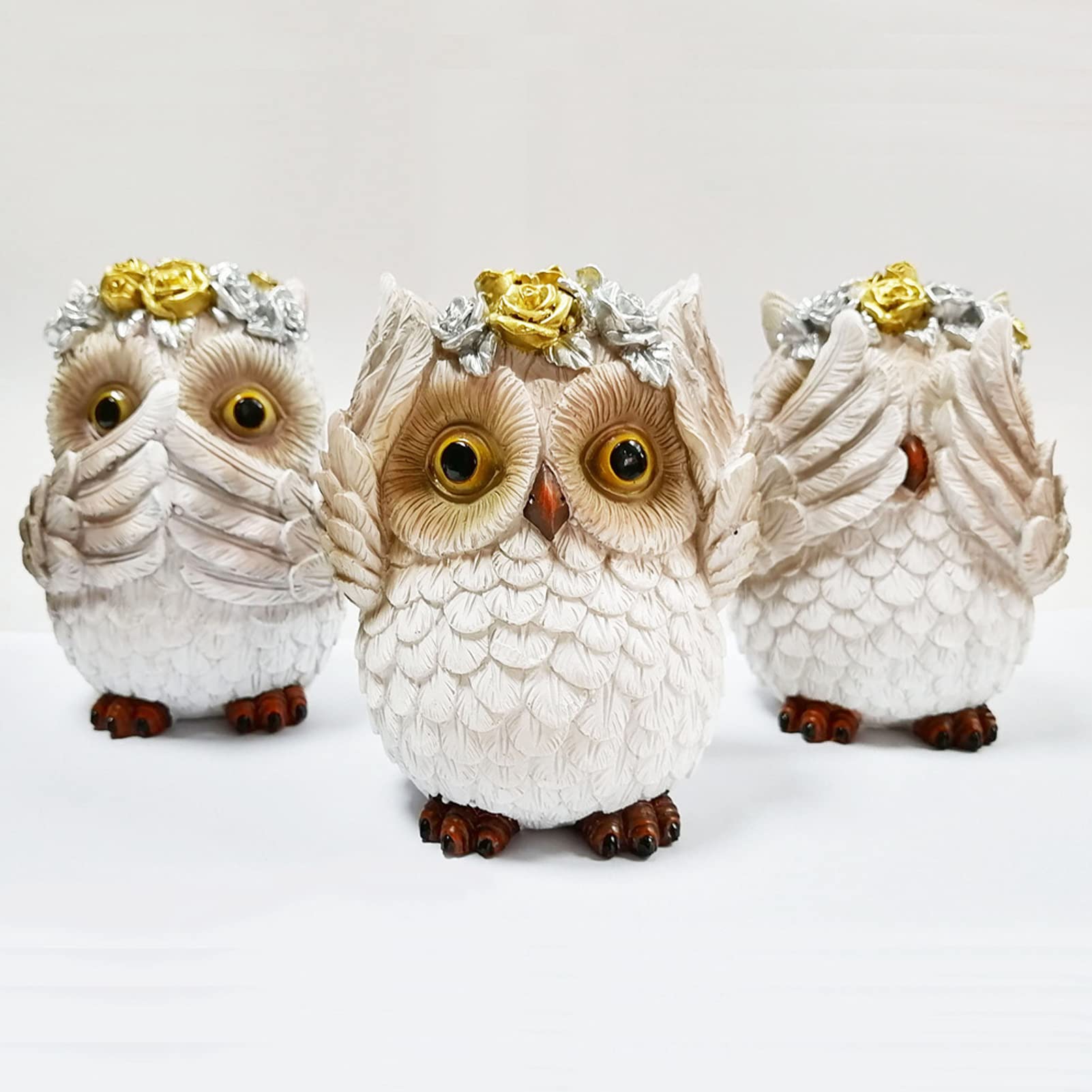 Amazon.co.jp: フクロウの樹脂像 3匹のフクロウの創造的なオーナメント